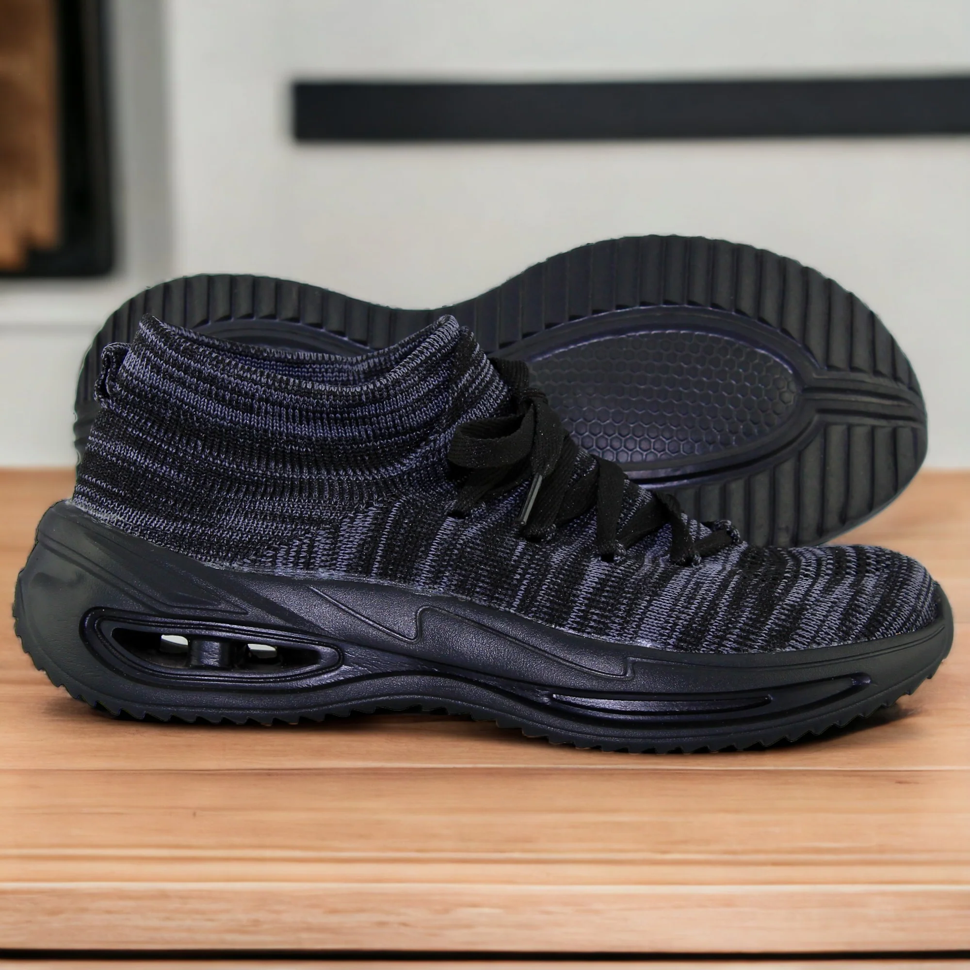 Tenis Unisex De Malla Transpira, Comodo, Economico(Sin Caja) Estilo 0045Fo5 Marca Forever 21 Acabado Textil Color Negro Gris - Imagen 3