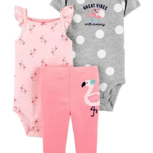 Conjunto de 3 piezas "Pequeños Flamingos". Talla 6M