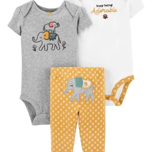 Conjunto de pantalón de 3 piezas - Elefante, Tallas 3M y 18M.