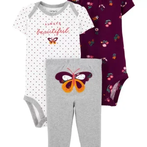 Conjunto de pantalón de 3 piezas - Mariposa, Tallas 6M,12M y 24M.