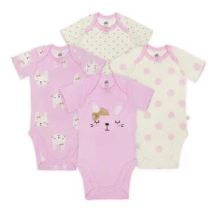 Pack de 4 bodies orgánicos manga corta diseño "Bunny", Talla 6M