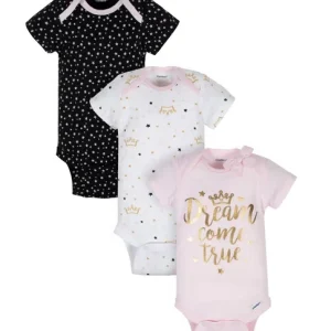 Paquete de 3 bodies de manga corta con diseño de princesa, Talla 3M y 12M