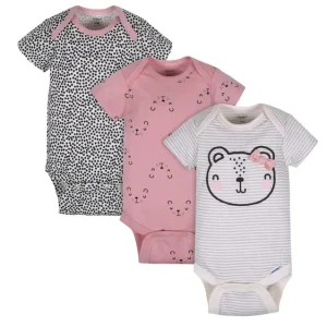 Paquete de 3 Bodies orgánicos manga corta con diseño de Osito, Talla 12M