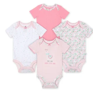Paquete de 4 Bodies orgánicos de manga corta con diseño de Llamita, Talla 6M