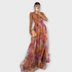 Annai – Vestido largo de malla elegante que realza la figura