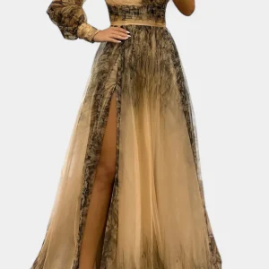 Becca – Vestido Maxi de Chiffón con Hombro Descubierto que Resalta Tu Feminidad